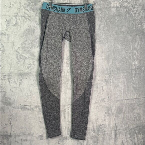 Gym Shark Heathered Gray Teal Athletic Compression Capri Leggings Size Medium - Picture 1 of 8